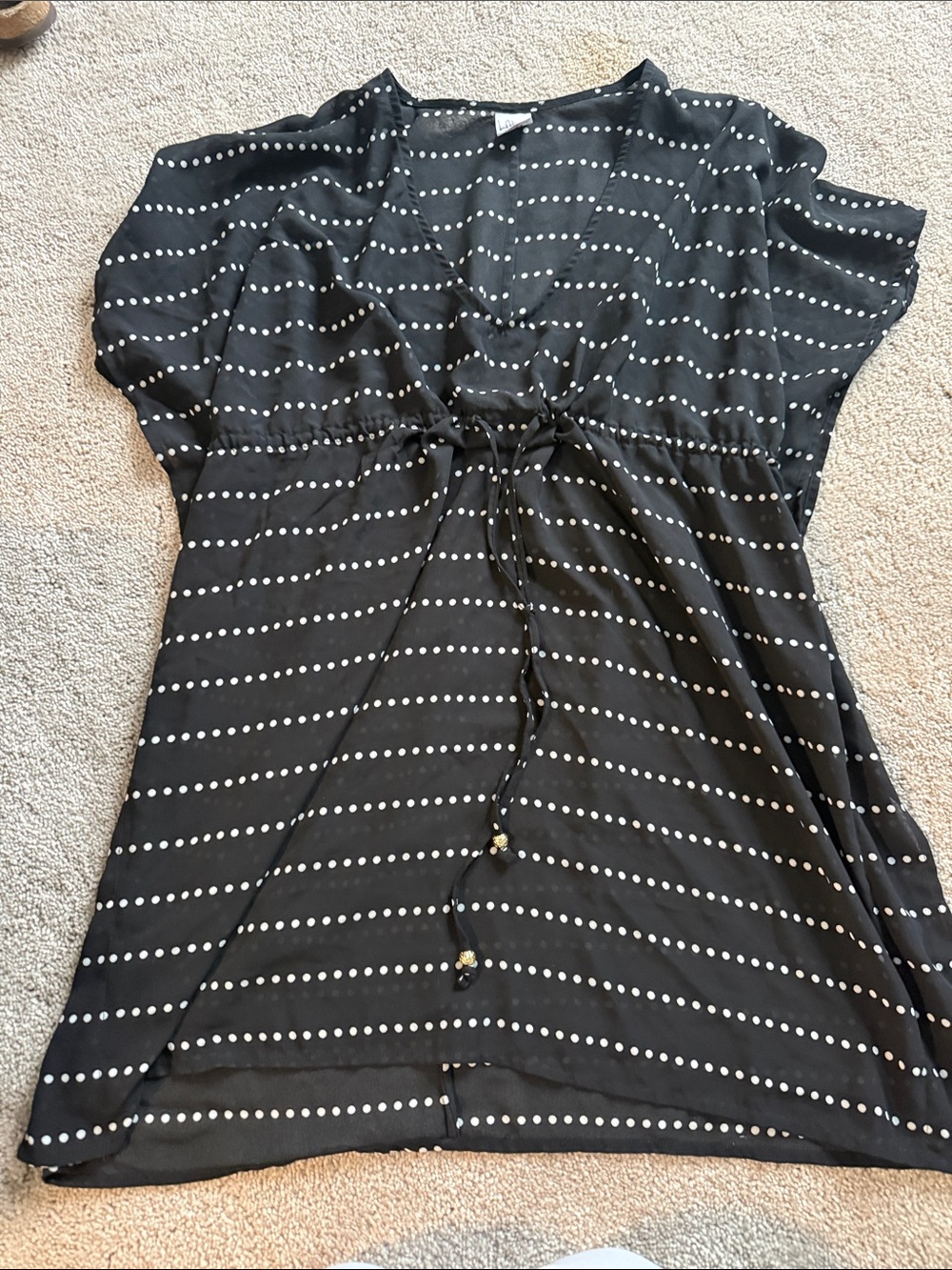 Black Polka Dot Drawstring Tunic swim cover up